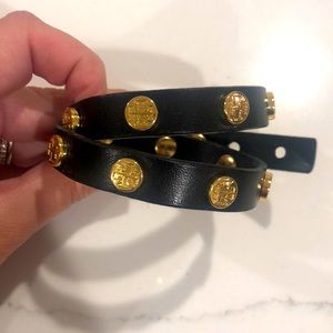 Tory Burch “Miller” double wrap leather bracelet. Black and gold! Rarely worn!
